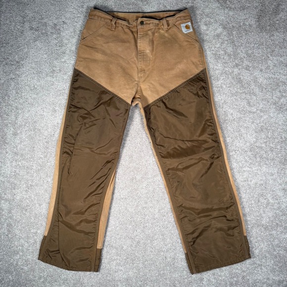 VTG Carhartt Brown Duck Canvas 36x34 (32x30) Hunting Field Pants Briar Overlays